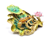 Jeweled Frog With Baby on Lily Pad With Flowers