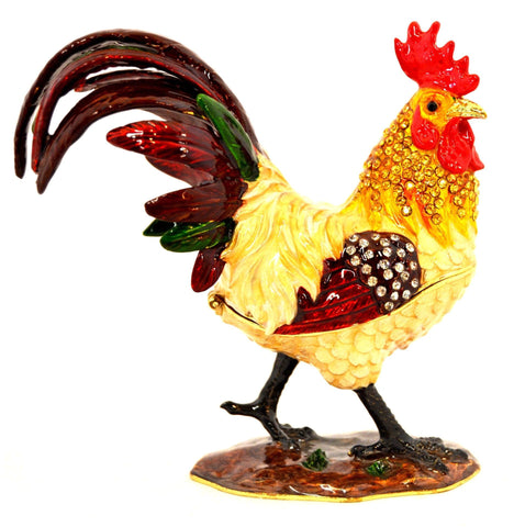 Barnyard Rooster Trinket Box. Colorful Enamel & Austrian Crystals