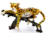 Bejeweled Cheetah Sitting on Branch Trinket Box