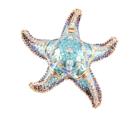Blue Starfish Trinket Box. Hand Painted Enamel Austrian Crystals