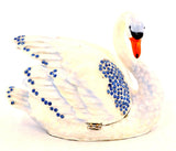 Big Swan Trinket Box with Blue & Pink Enamel with Austrian Crystals