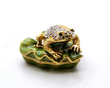 Bejeweled Frog on Lily Pad Trinket Box