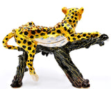 Bejeweled Cheetah Sitting on Branch Trinket Box