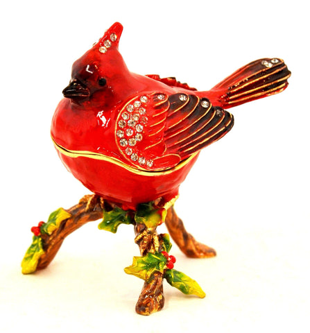 Cardinal Bird on Branch Trinket Box