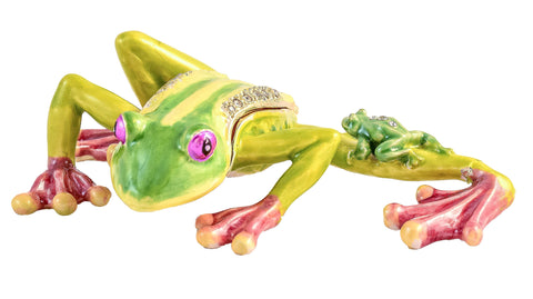 Leaping Frog with Baby Trinket Box