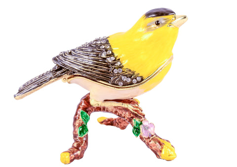 Goldfinch Bird on Branch Trinket Box