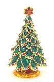 Merry Christmas Tree Trinket Box. Hand Painted Green Enamel with Austrian Crystals