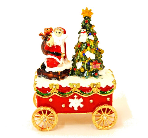 Santa & Christmas Tree Carriage Trinket Box