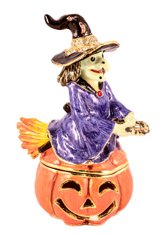 Witch on Pumpkin Trinket Box