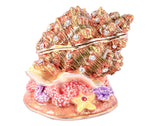 Coral Conch Shell Trinket Box. Very Detailed with Austrian Crystals
