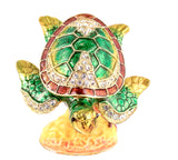 Sea Turtle on Branch Trinket Box. Hand Set Austrian Crystals & Enamel