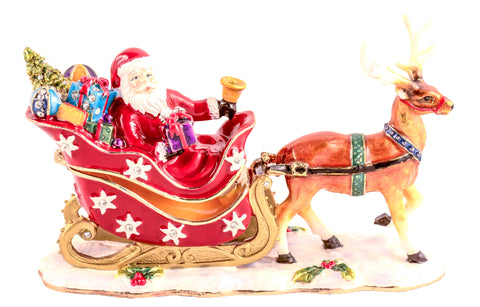 Santa Claus on Reindeer Sleigh Trinket Box